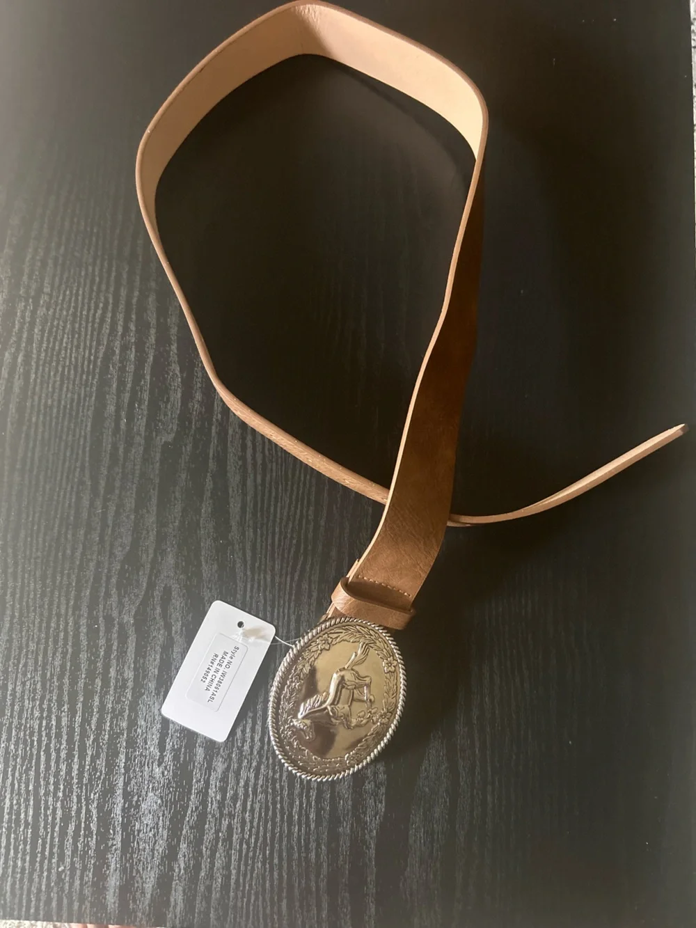 Women's Tan Leather Western Belt with Decorative Buckle